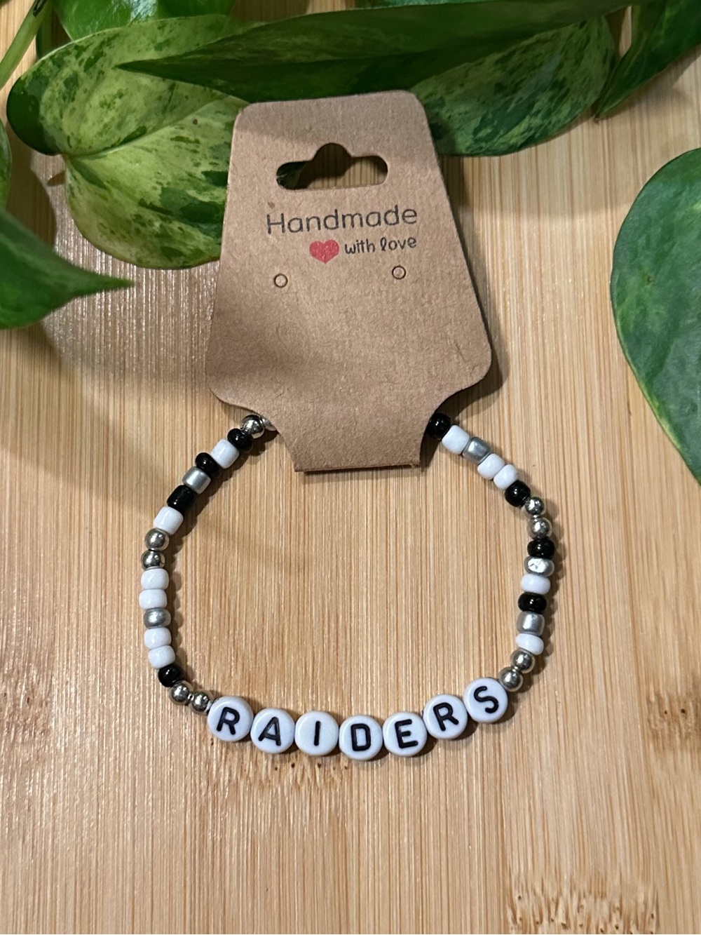 🖤🏈✨ Raiders Stretchy Beaded Bracelet | Handmade | Football Fan Bracelet 🏈🖤‎